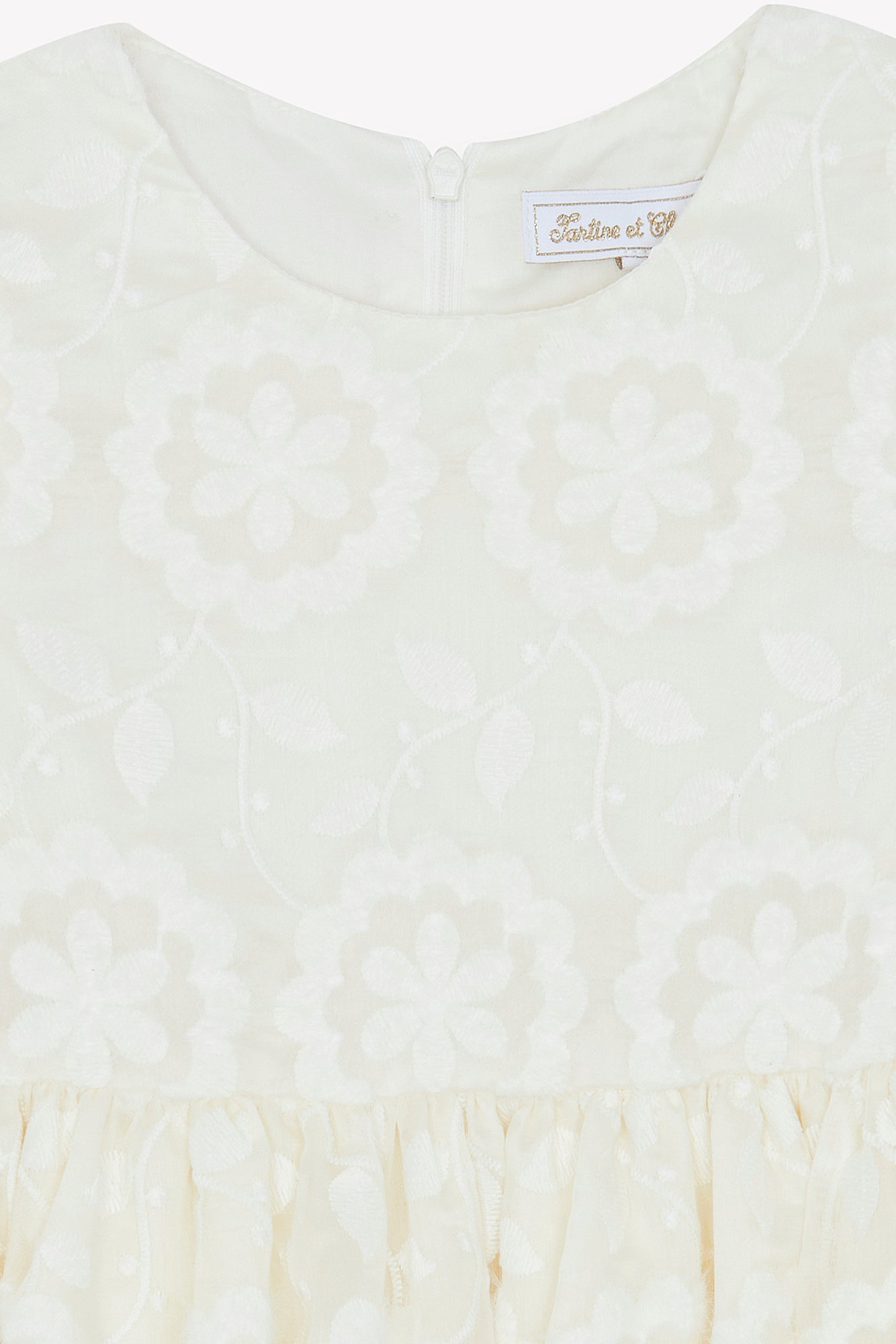 Dress - Ecru Round neck embroidery
