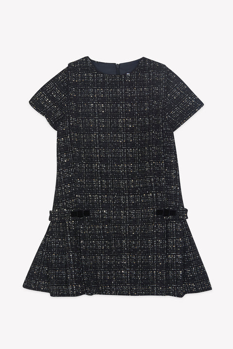 Vestido - Negro tweed Cuello redondo - Image principale