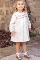 Vestido - Marfil algodon Cuello babero lunares