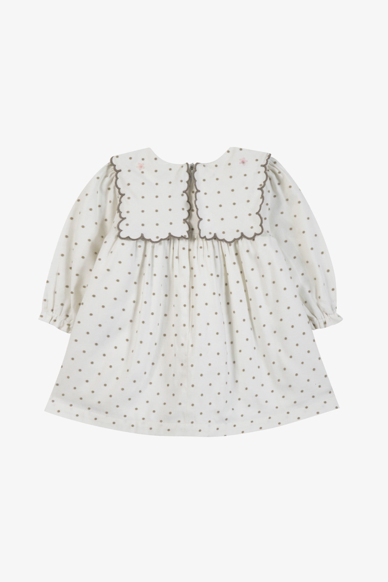 Vestido - Marfil algodon Cuello babero lunares