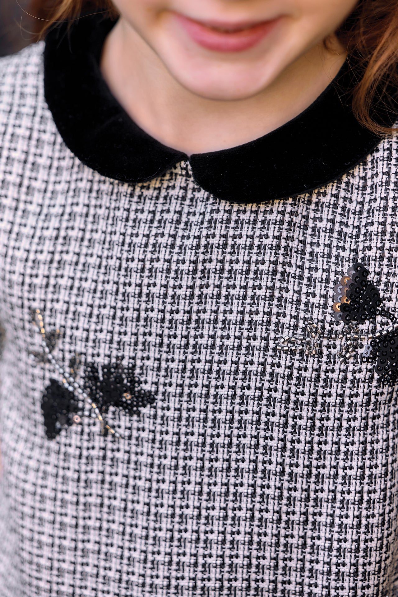 Dress - Black Peter pan collar Puppytooth