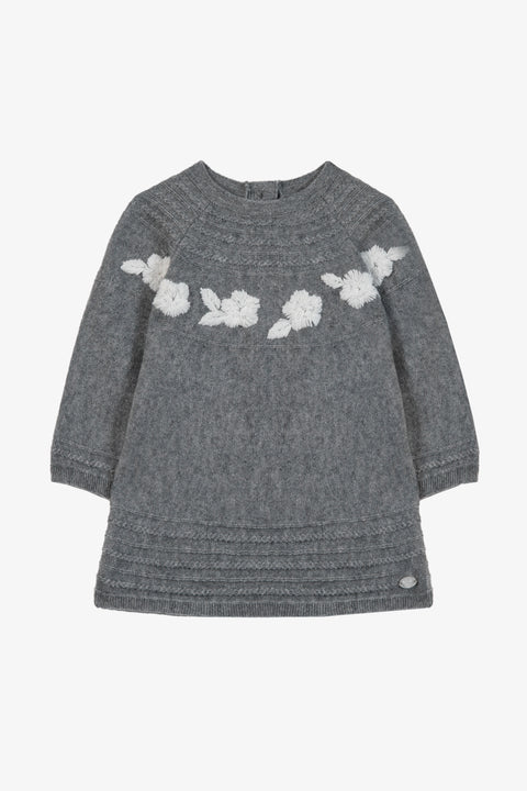 Robe - Gris chiné laine broderie fleurs - Image principale