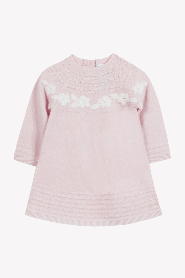 Robe - Rosée laine broderies fleurs - Image principale