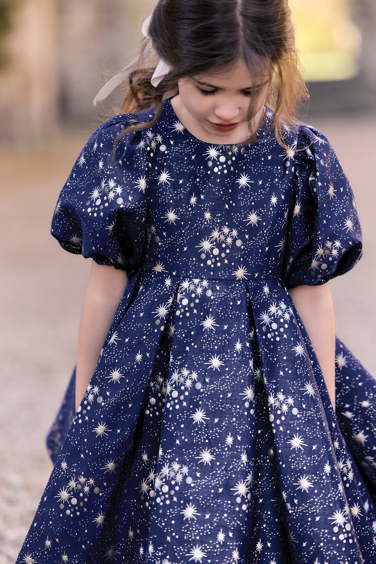 Dress - Navy Round neck jacquard stars