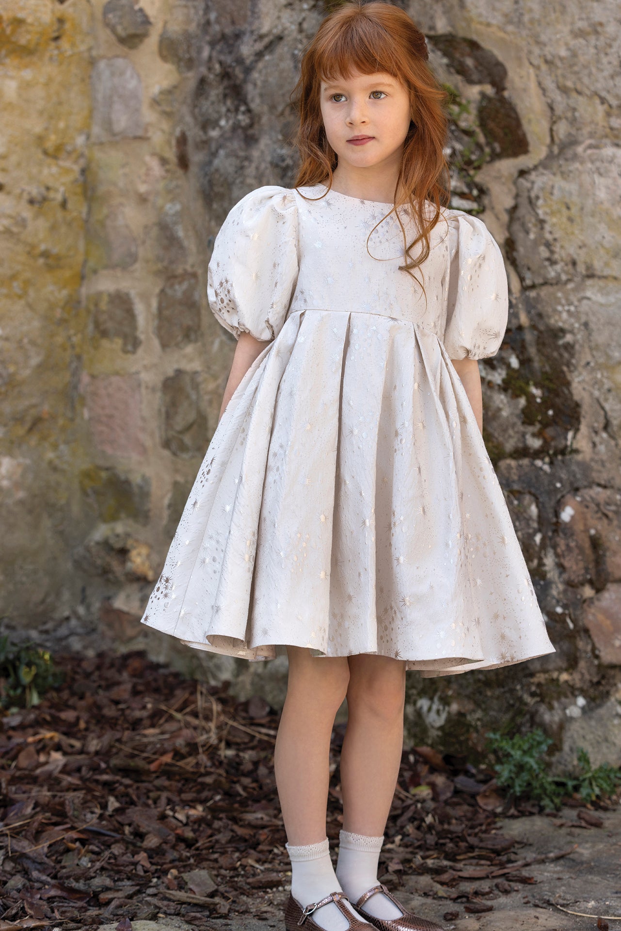 Dress - Ecru Round neck jacquard stars