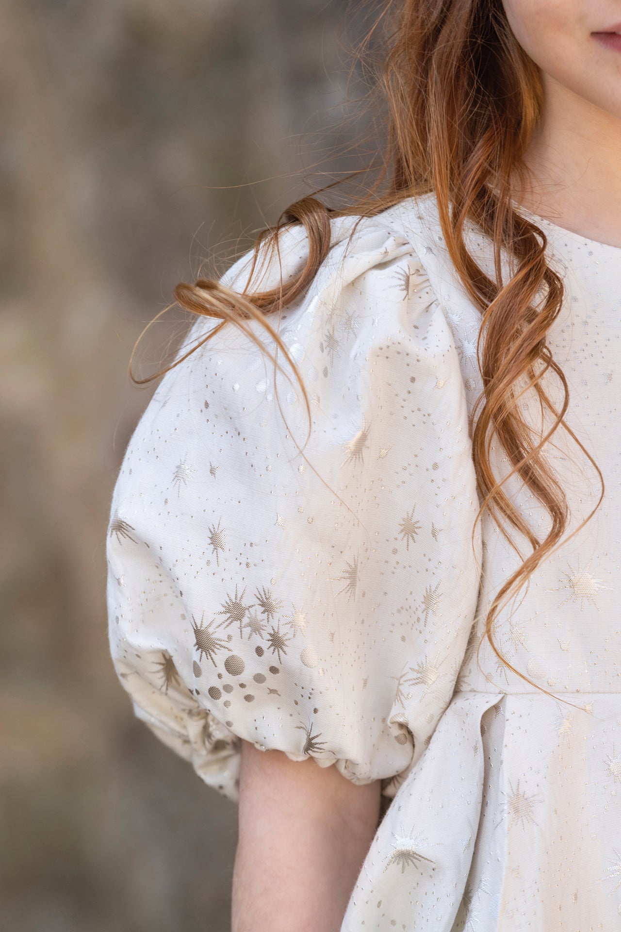 Dress - Ecru Round neck jacquard stars