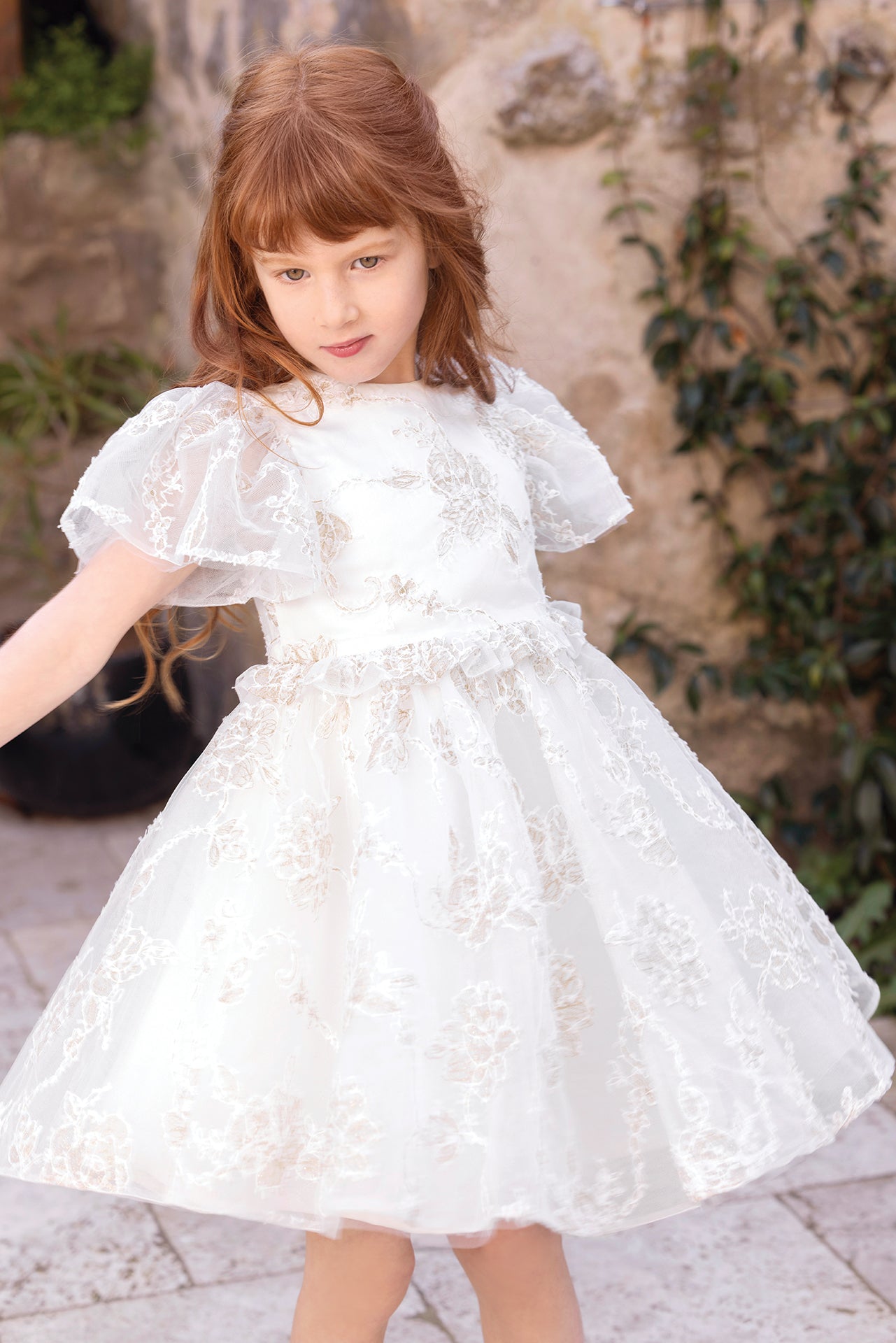 Dress - Ecru Collar ron golden embroidery