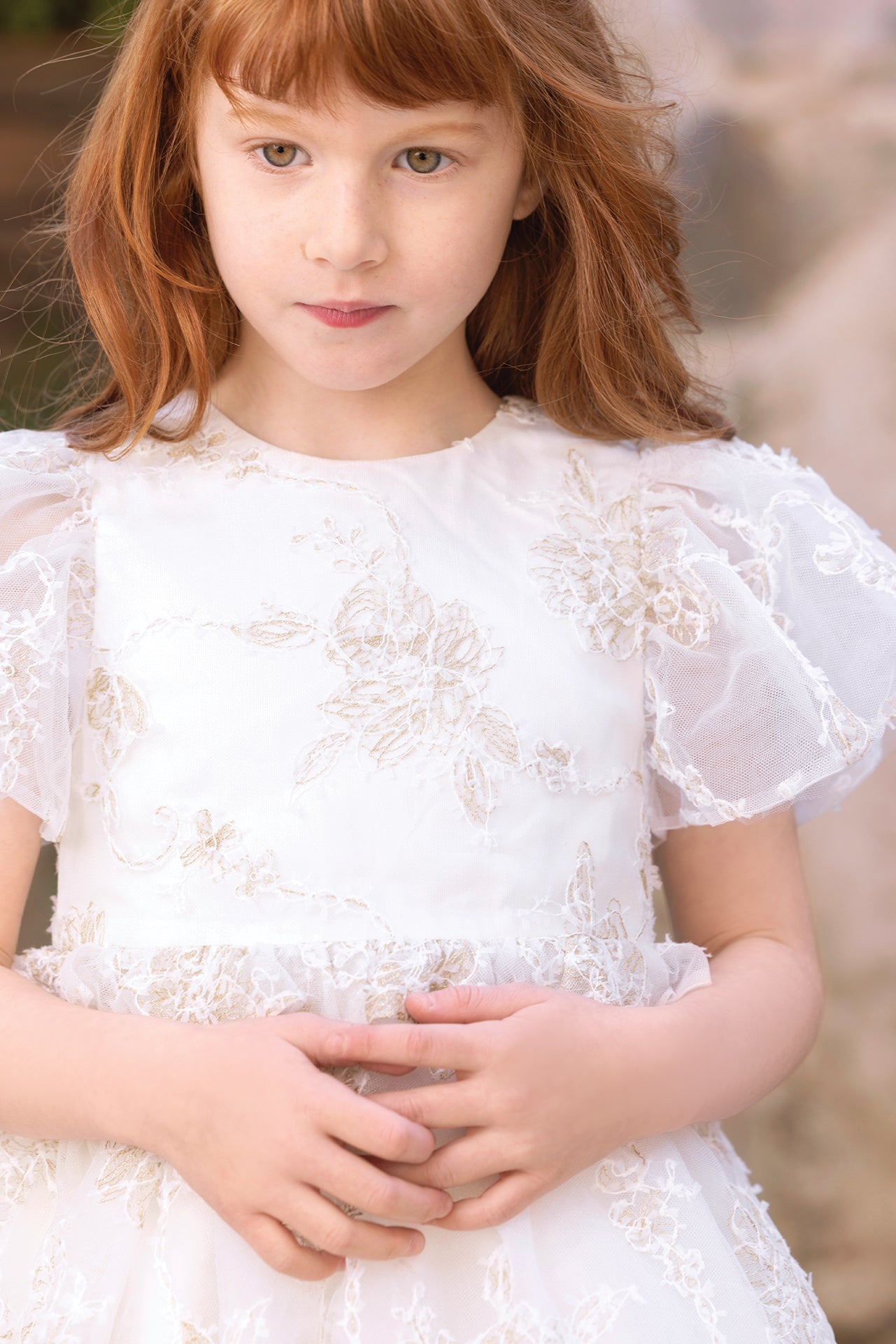 Dress - Ecru Collar ron golden embroidery