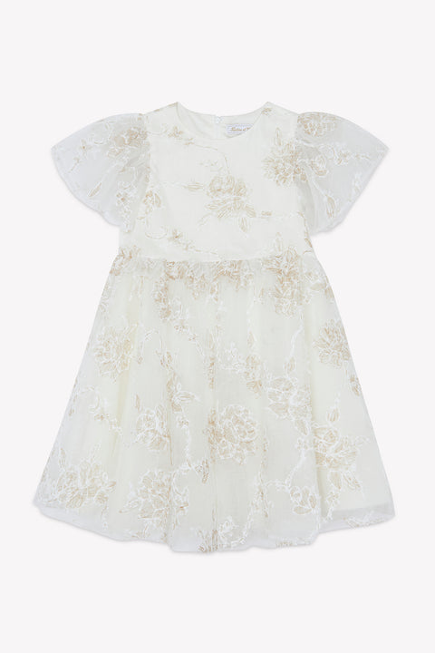 Robe - Ecru col ron broderies dorées - Image principale