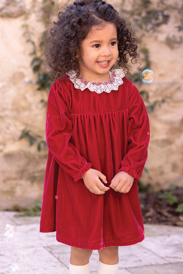 Vestito - Ciliegia Velluto Colletto Laccio - Image principale