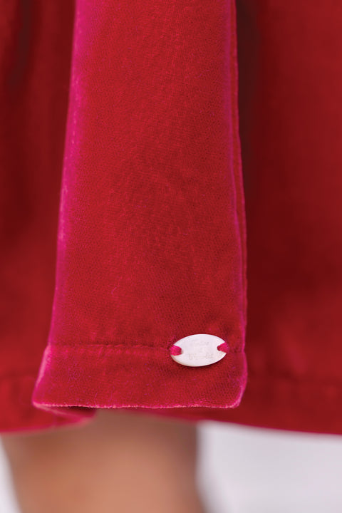 Vestito - Ciliegia Velluto Colletto Laccio - Image principale