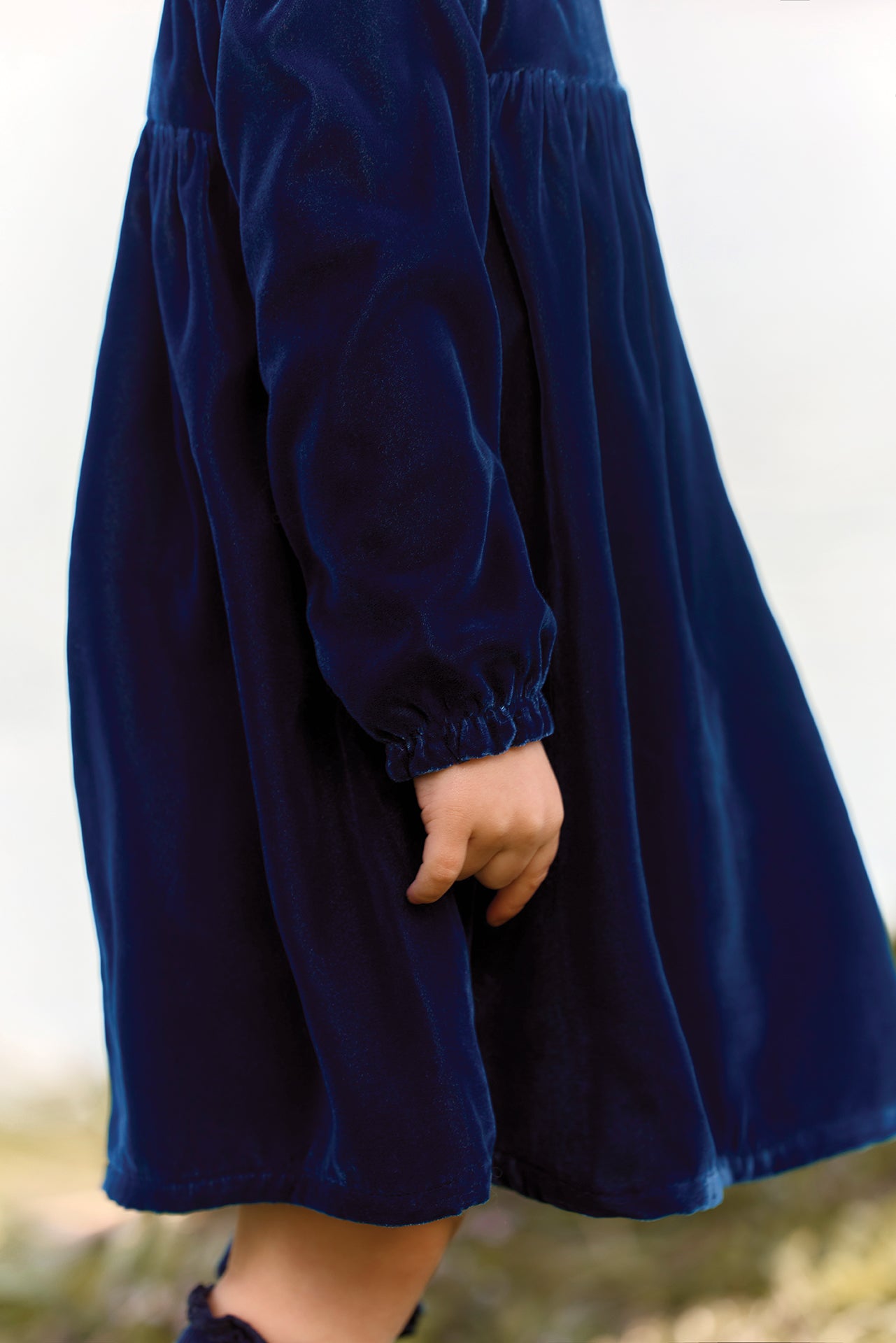 Vestido - Azul marino Terciopelo Cuello Encaje
