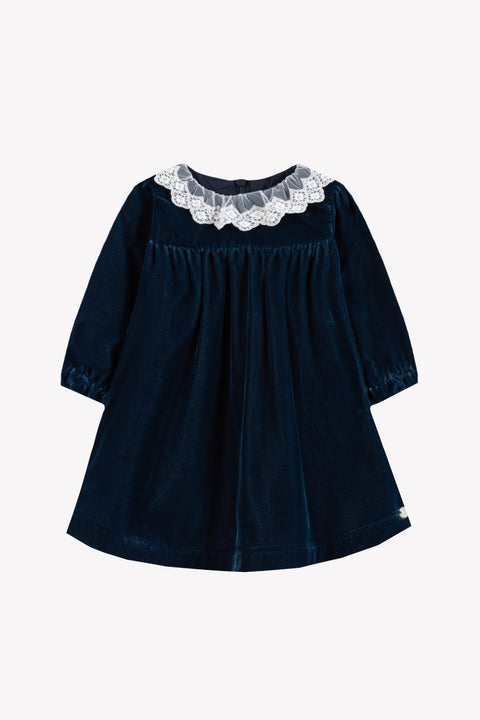Robe - Marine velours col dentelle - Image principale
