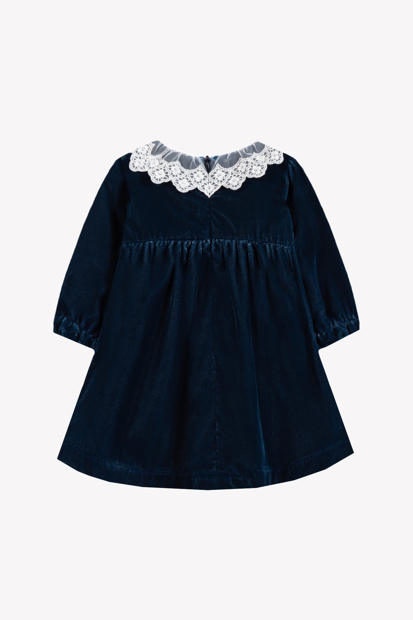 Vestido - Azul marino Terciopelo Cuello Encaje