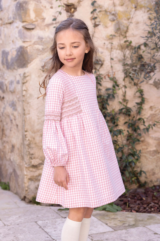 Dress - Cotton blush Round neck Two-tone gingham - Image principale