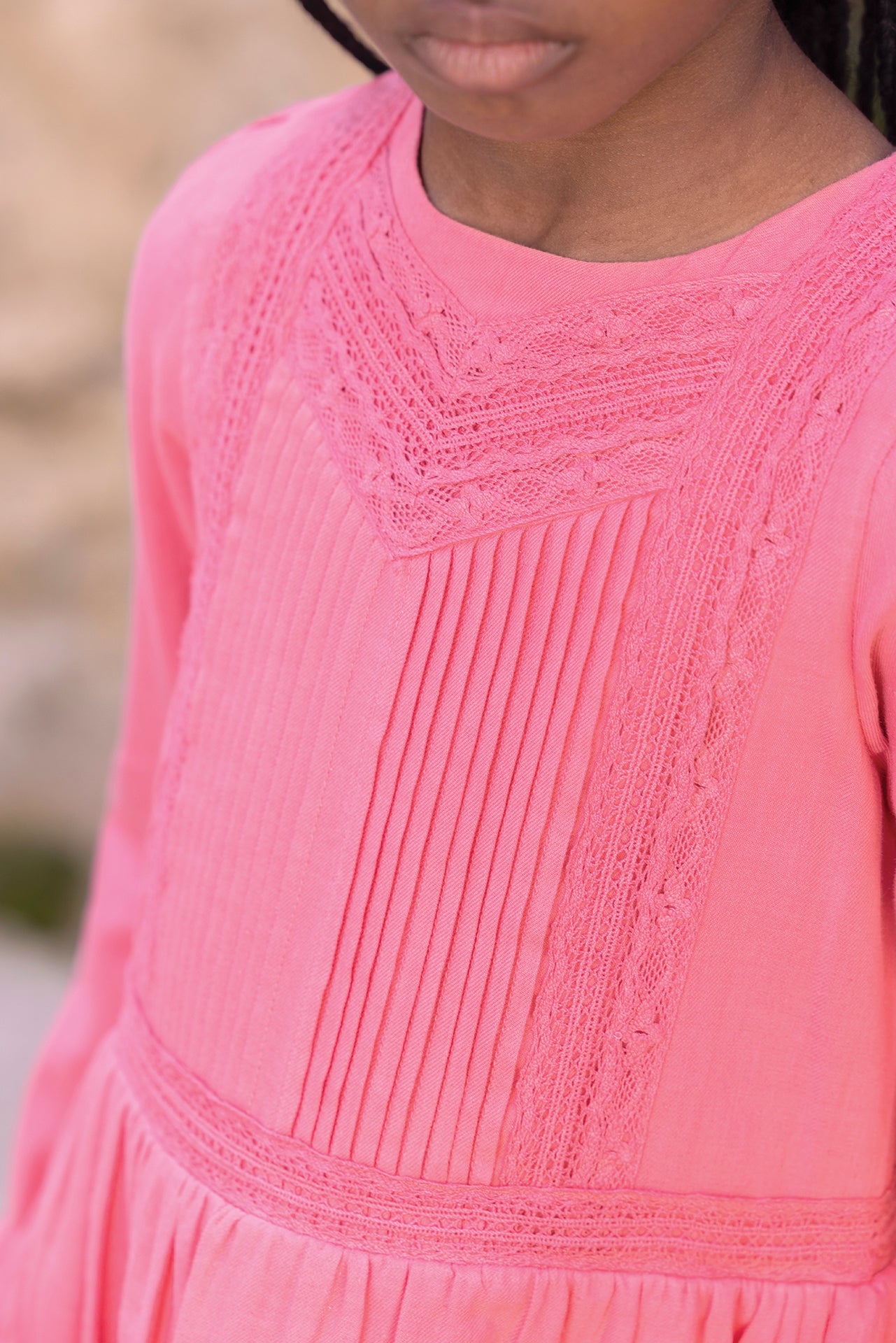 Dress - Pink peony cotton flat pleats