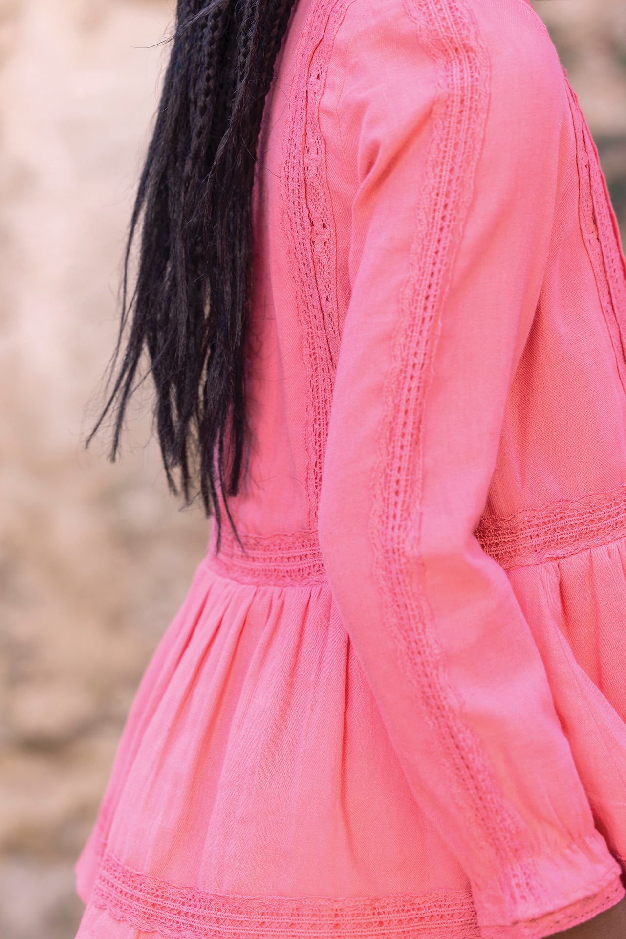 Dress - Pink peony cotton flat pleats