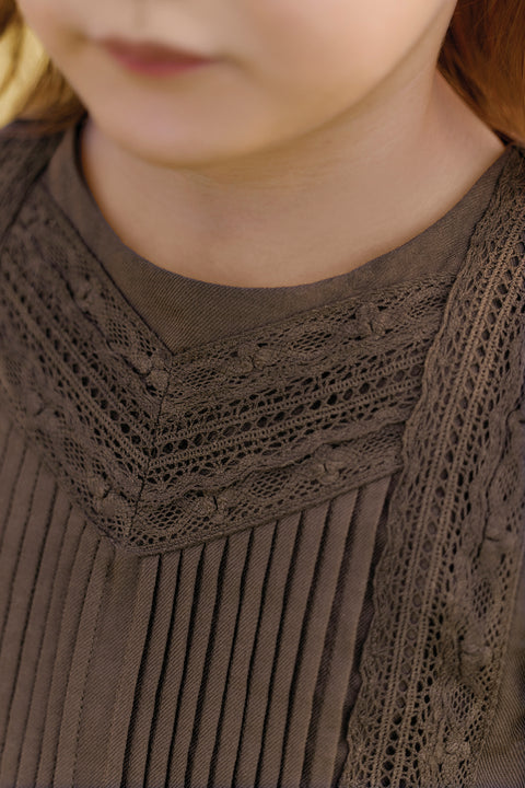 Dress - Brown cotton flat pleats - Image principale