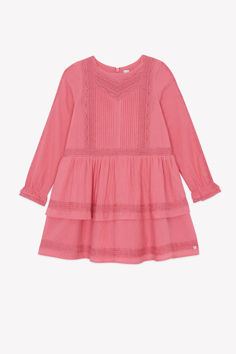 Vestido - Rosa pliegues planos de algodón peonía - Image principale