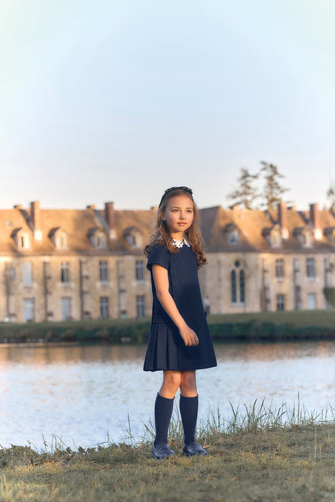 Dress - Navy Wool Peter pan collar Scalloped - Image principale