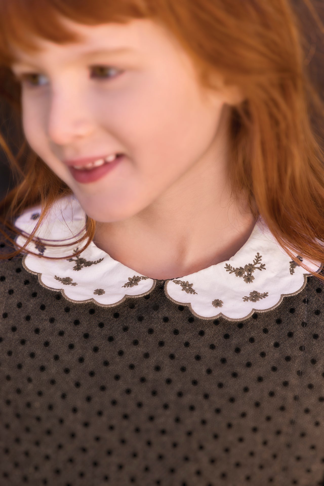 Dress - Brown Wool Collar clausine Scalloped