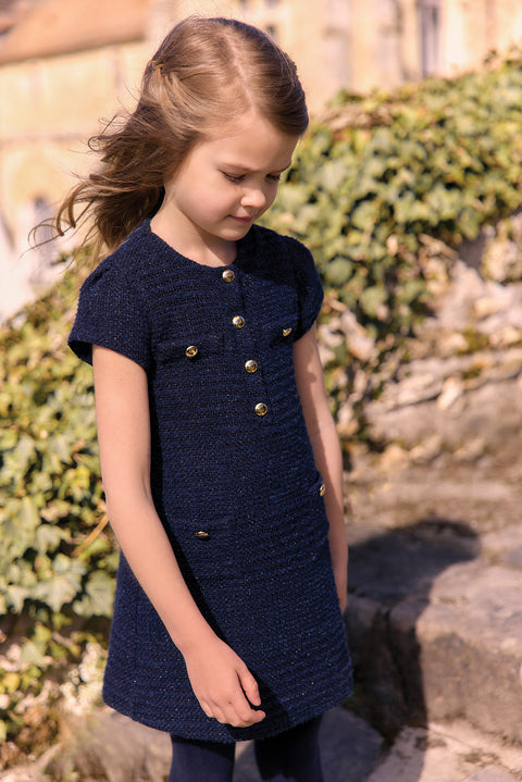Dress - Navy Round neck tweed Buttons - Image principale