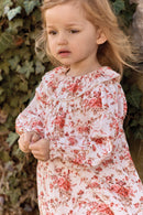 Robe - Rose pivoine coton col volanté imprimé fleuri