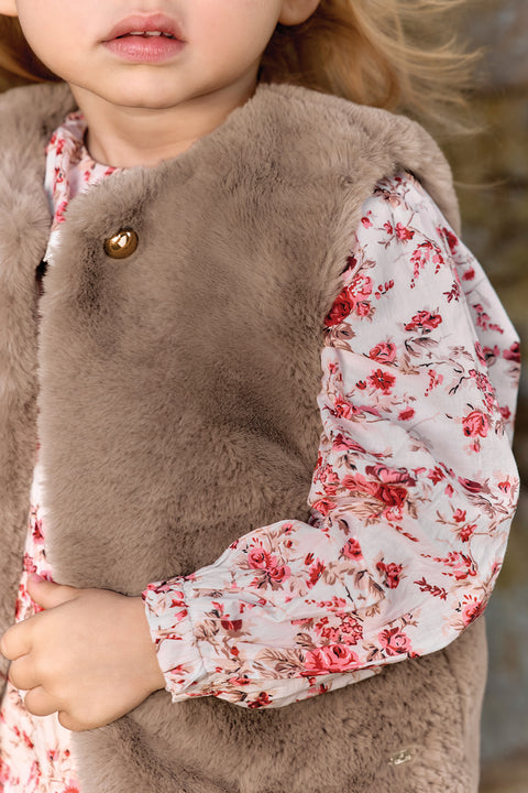 Robe - Rose pivoine coton col volanté imprimé fleuri - Image principale