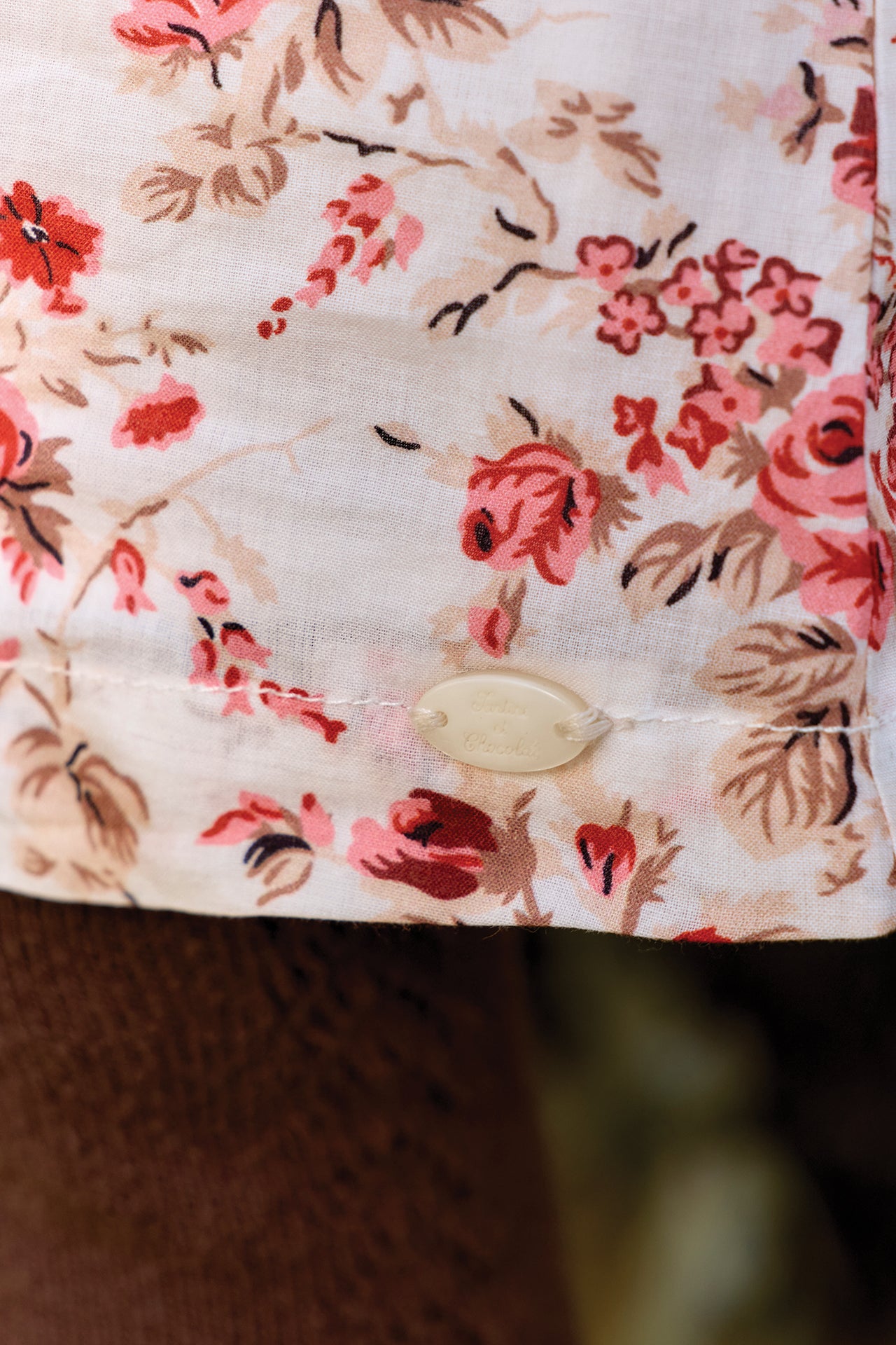 Robe - Rose pivoine coton col volanté imprimé fleuri