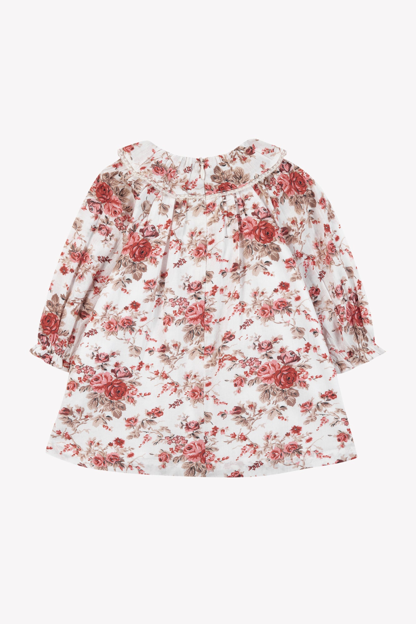 Robe - Rose pivoine coton col volanté imprimé fleuri