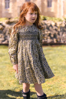 Dress - Olive cotton Round neck Liberty embroidery