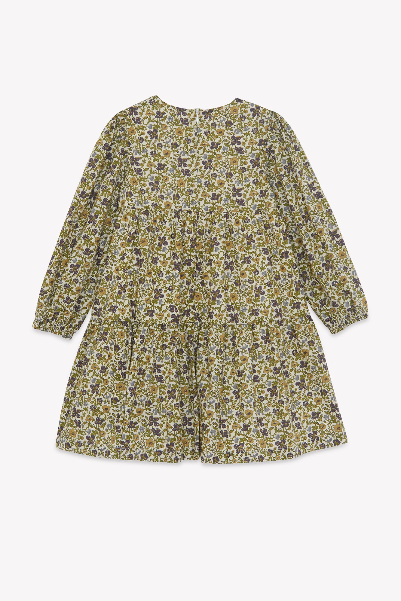Dress - Olive cotton Round neck Liberty embroidery