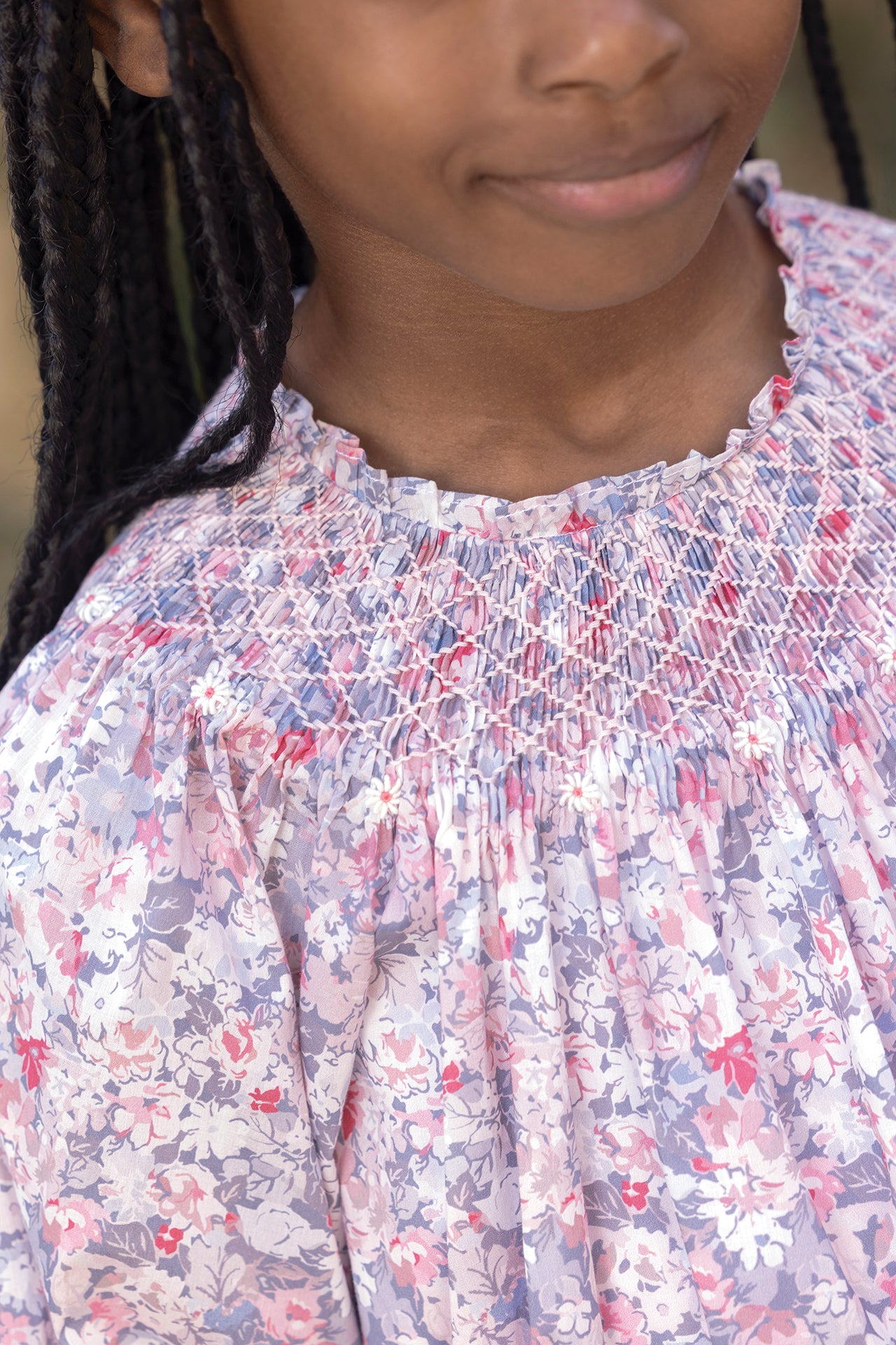 Kleid - Grau mittlerer Blumendruck aus Baumwolle