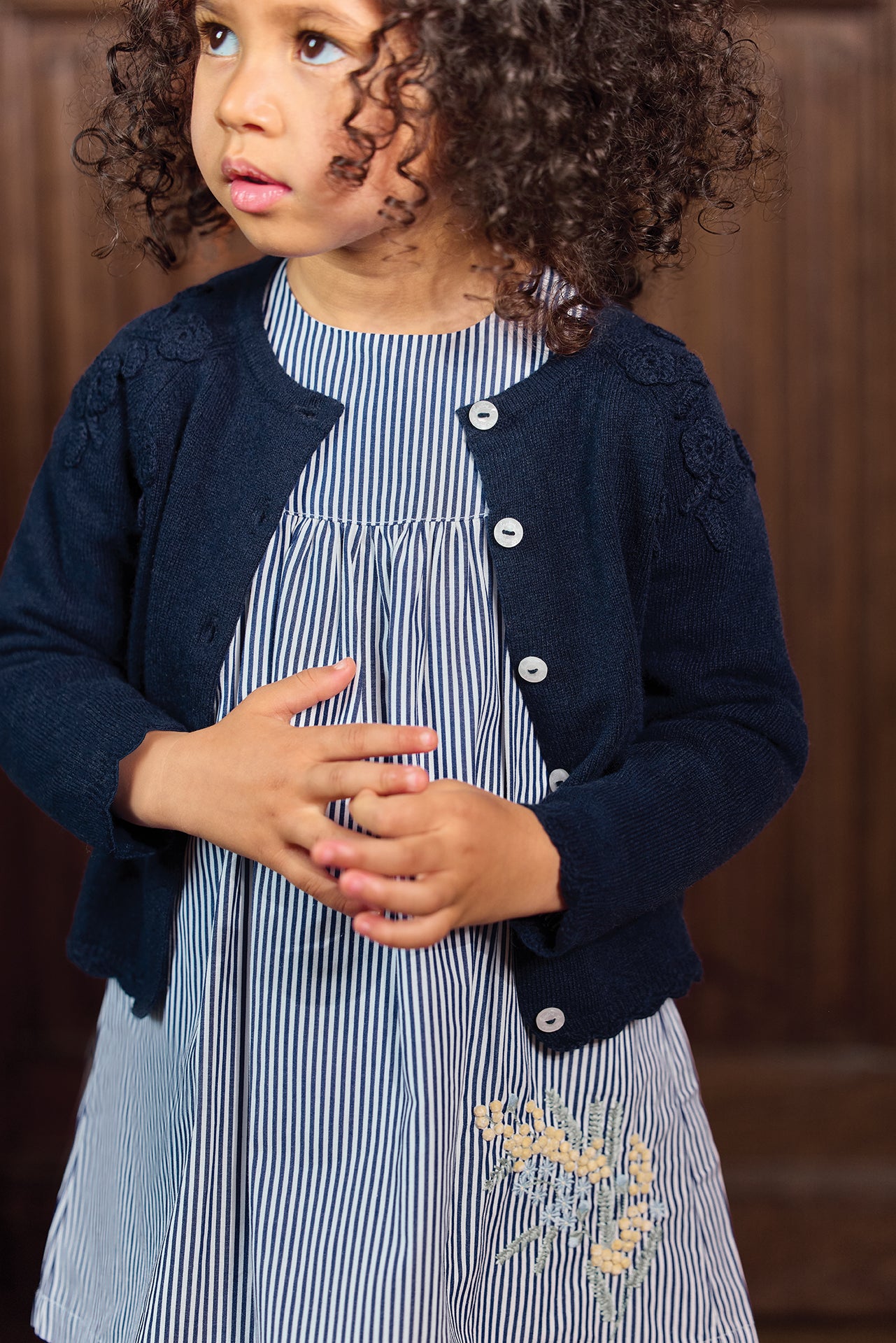 Cardigan - Navy Wool Embrodery hand flowers
