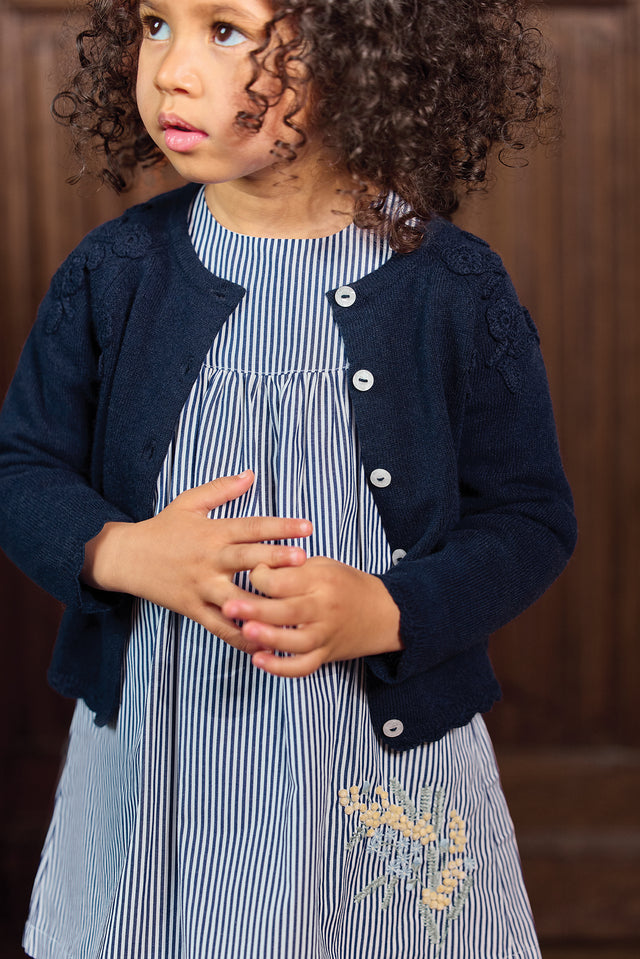 Cardigan - Marine laine broderie main fleurs - Image principale