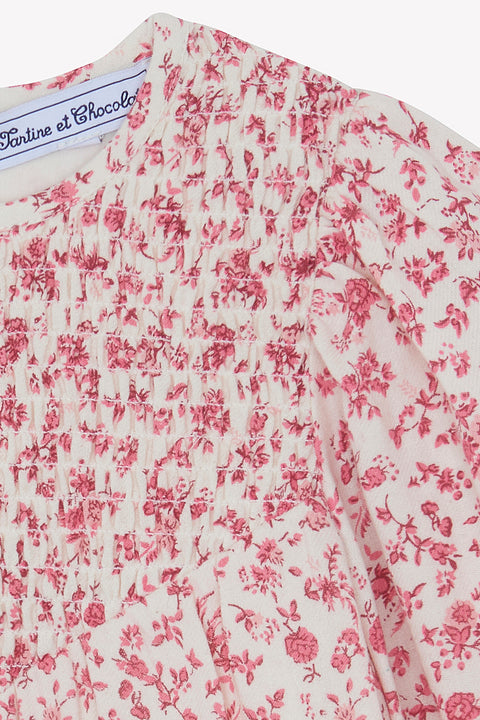 Dress - Ecru cotton Round neck Print flowery - Image principale
