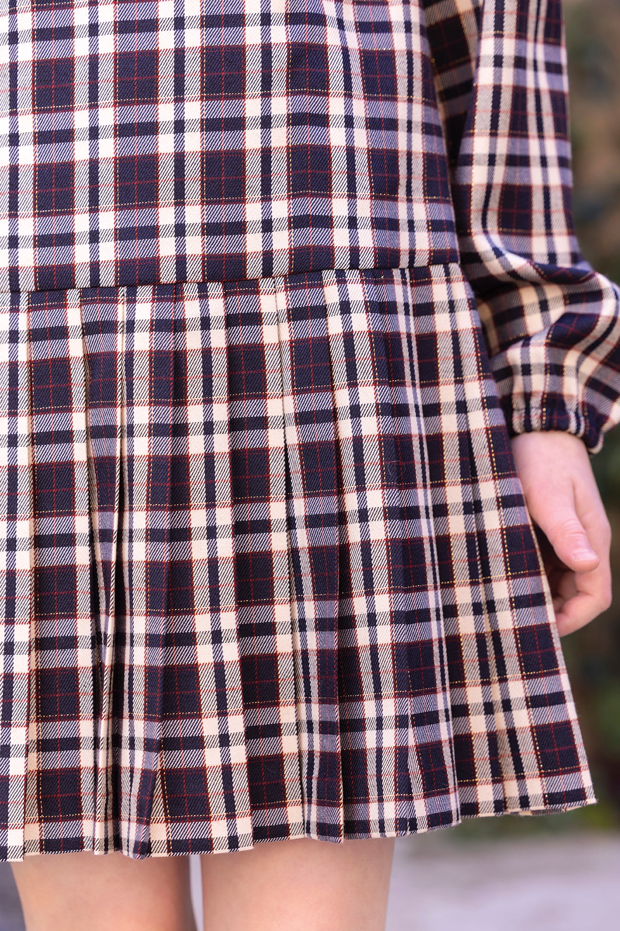 Dress - Navy Peter pan collar ruffled Check