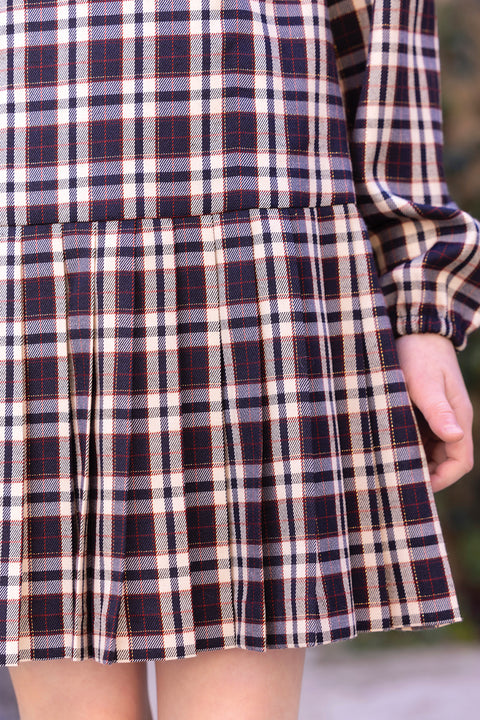 Dress - Navy Peter pan collar ruffled Check - Image principale
