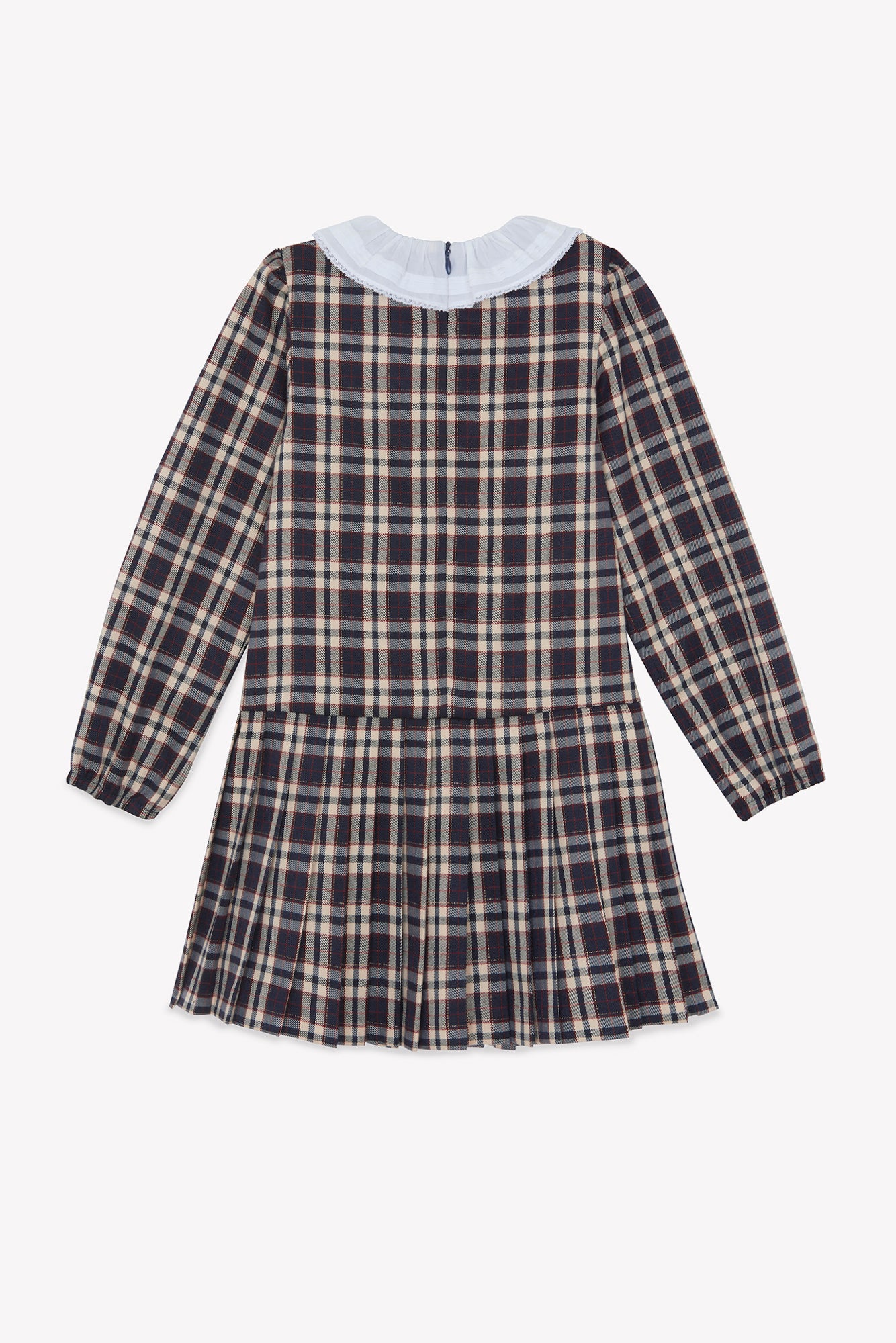 Dress - Navy Peter pan collar ruffled Check
