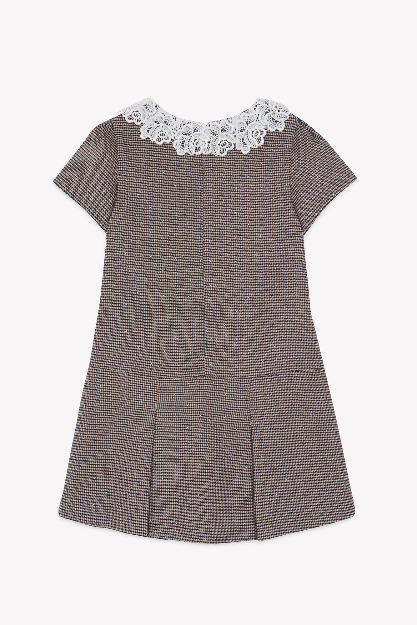 Dress - Ecru Collar Embrodery Race Puppytooth