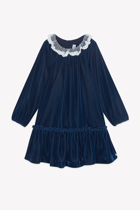 Robe - Marine velours col dentelle - Image principale