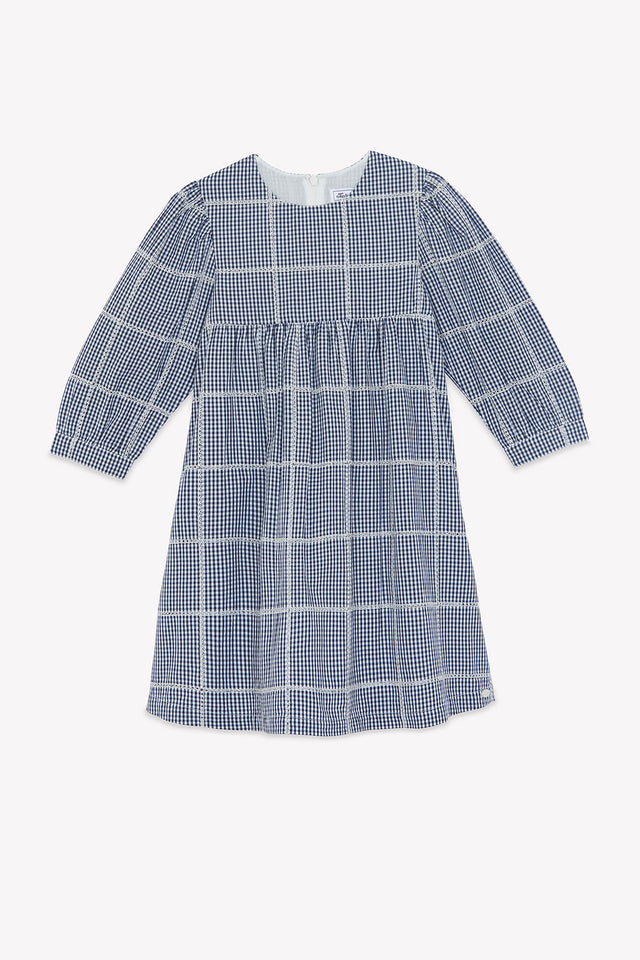 Dress - Ecru cotton Round neck Check - Image principale