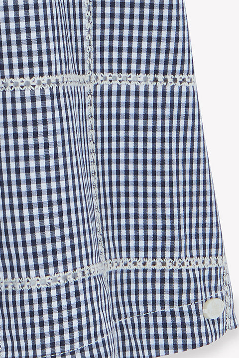 Dress - Ecru cotton Round neck Check - Image principale