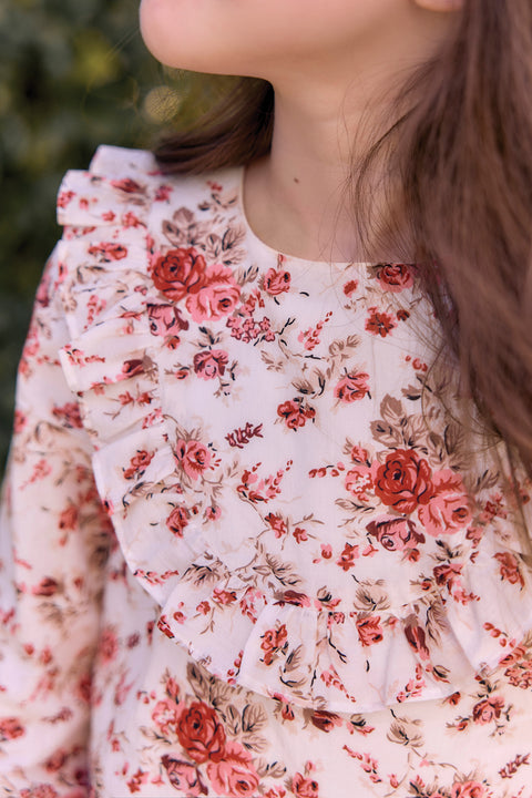 Dress - Pink cotton peony Bib collar - Image principale