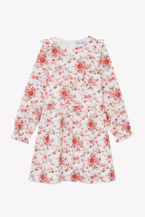 Dress - Pink cotton peony Bib collar - Image principale