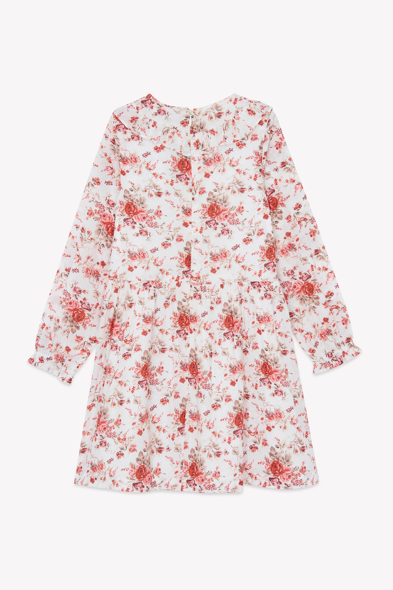 Dress - Pink cotton peony Bib collar