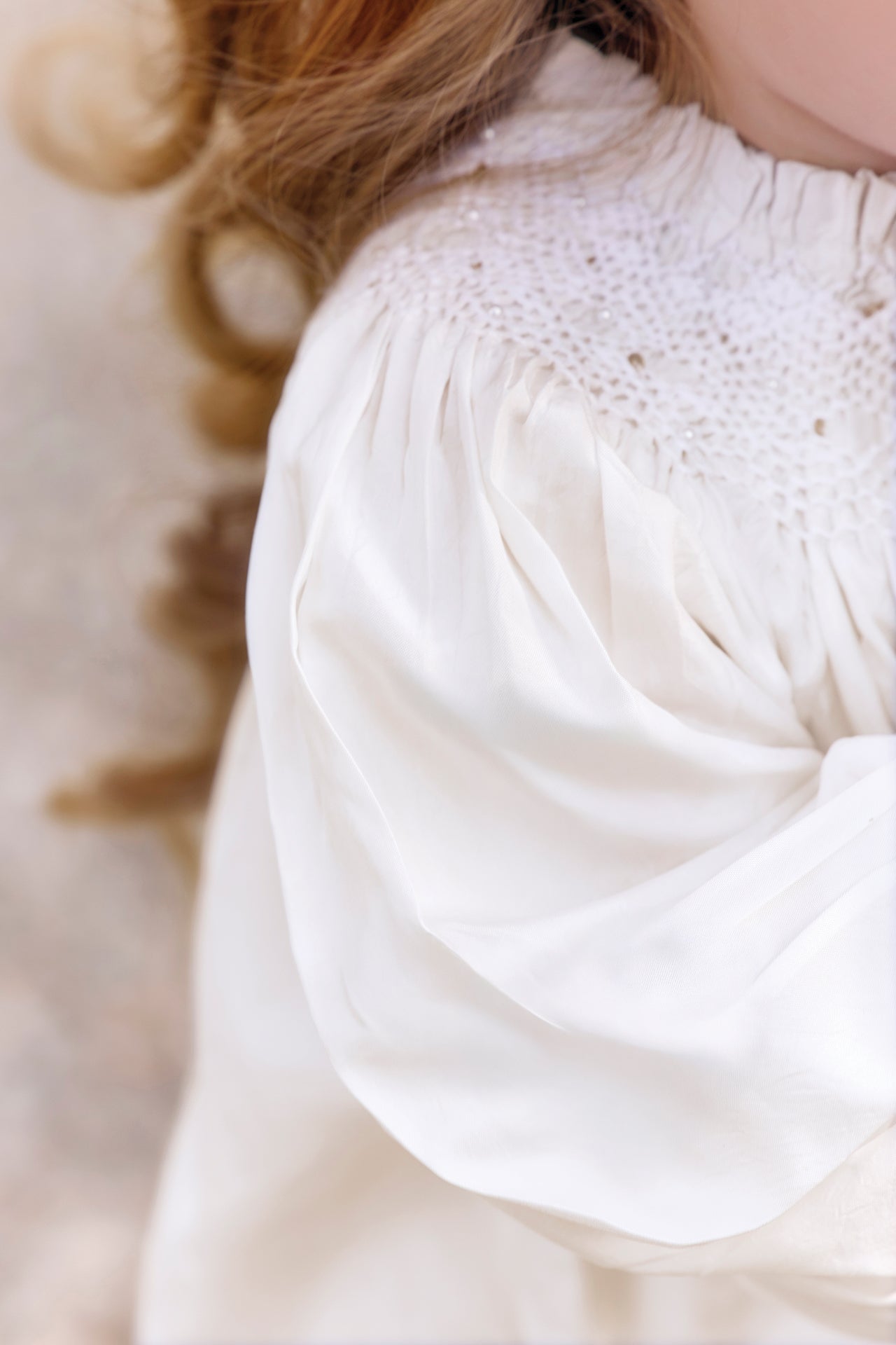Robe - Ecru soie smocks perles