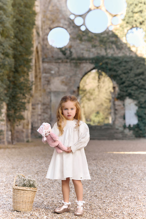 Robe - Ecru soie smocks perles - Image principale