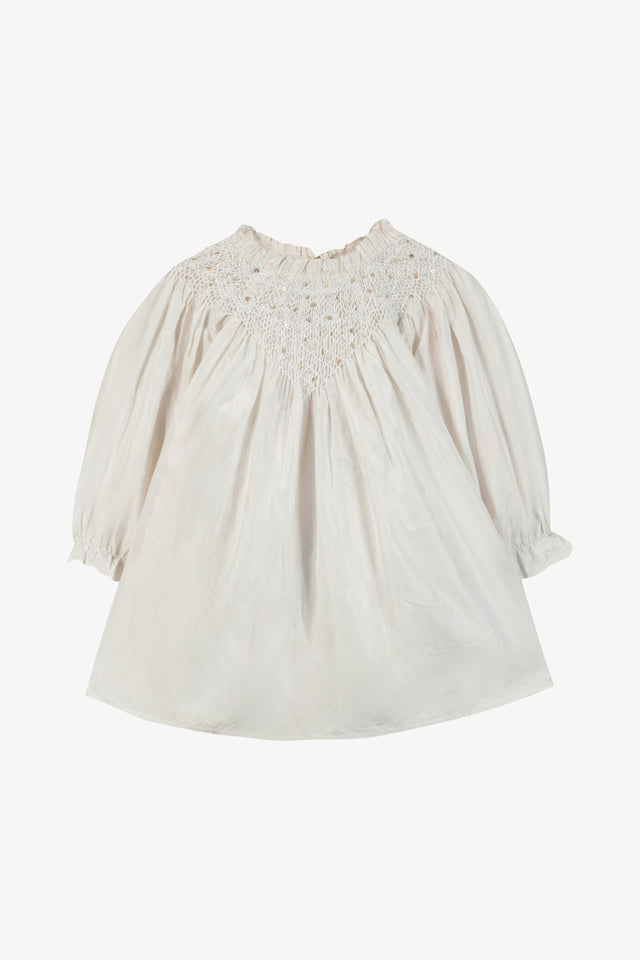 Robe - Ecru soie smocks perles - Image principale