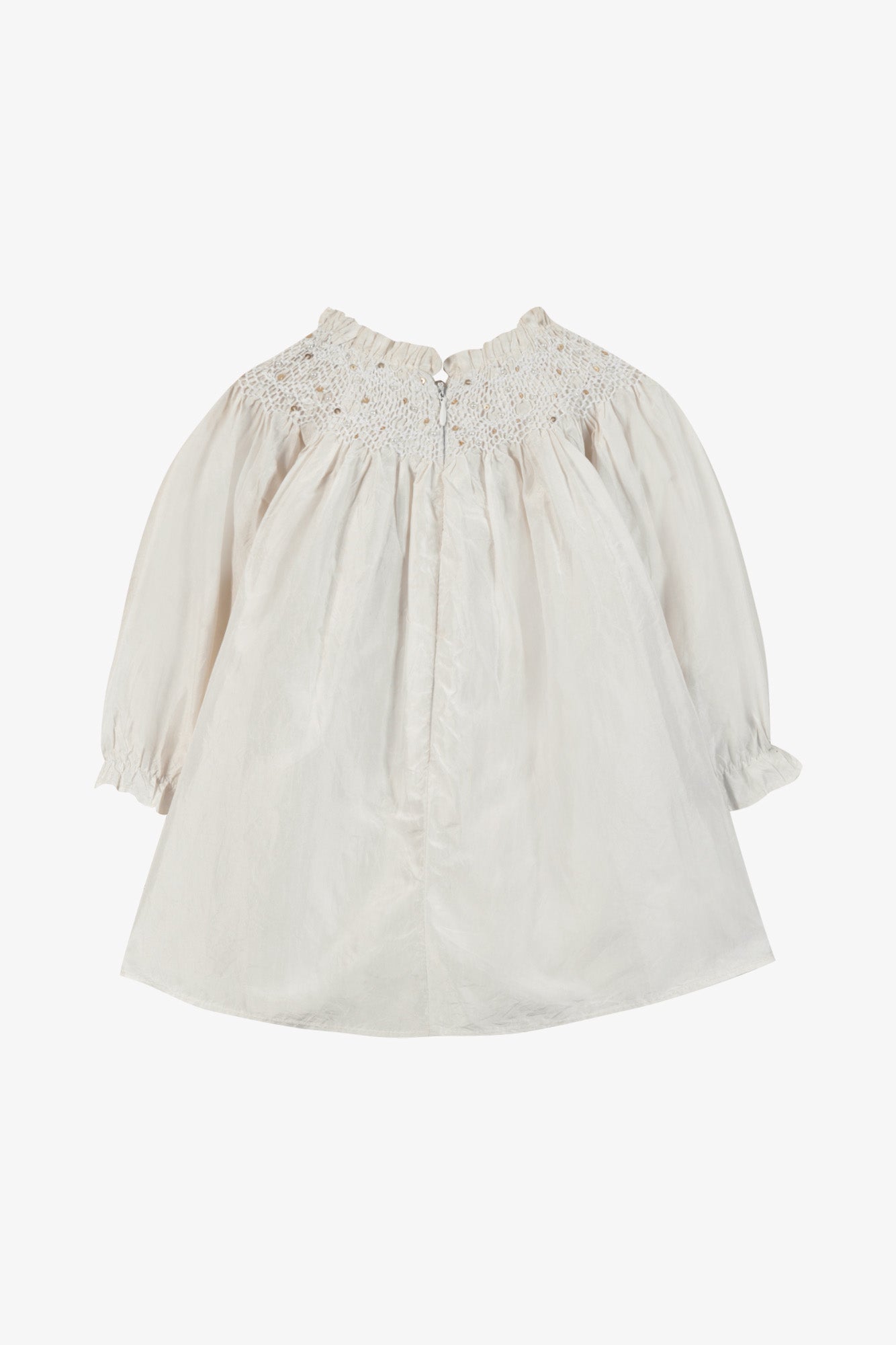 Robe - Ecru soie smocks perles